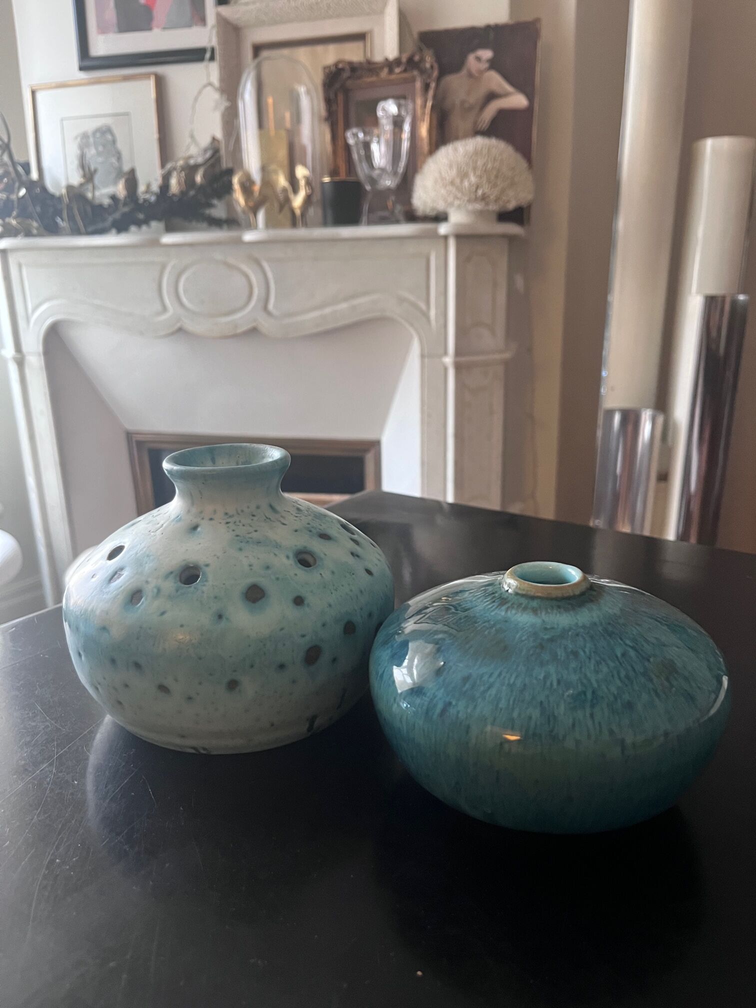 Two blue ceramic vases
