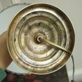 Brass candlestick lamp with its fabric lampshade by William Morris