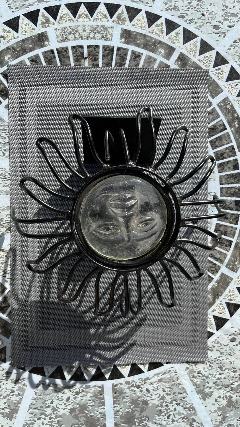 Vintage size iron and glass candle holder