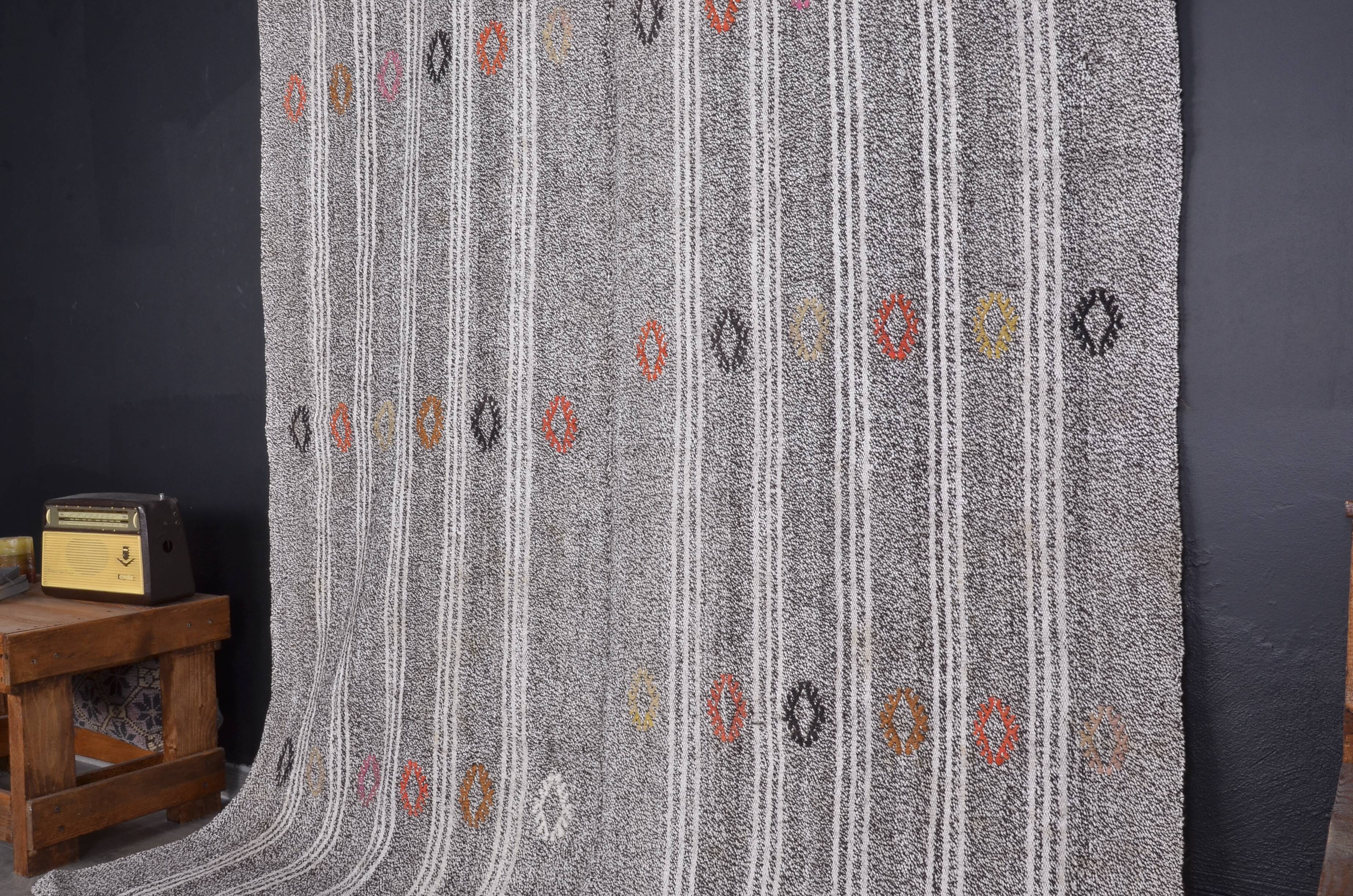 Tapis Kilim à Rayures Oushak Turc skuc304