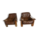 Fauteuils en cuirs et bois vintage