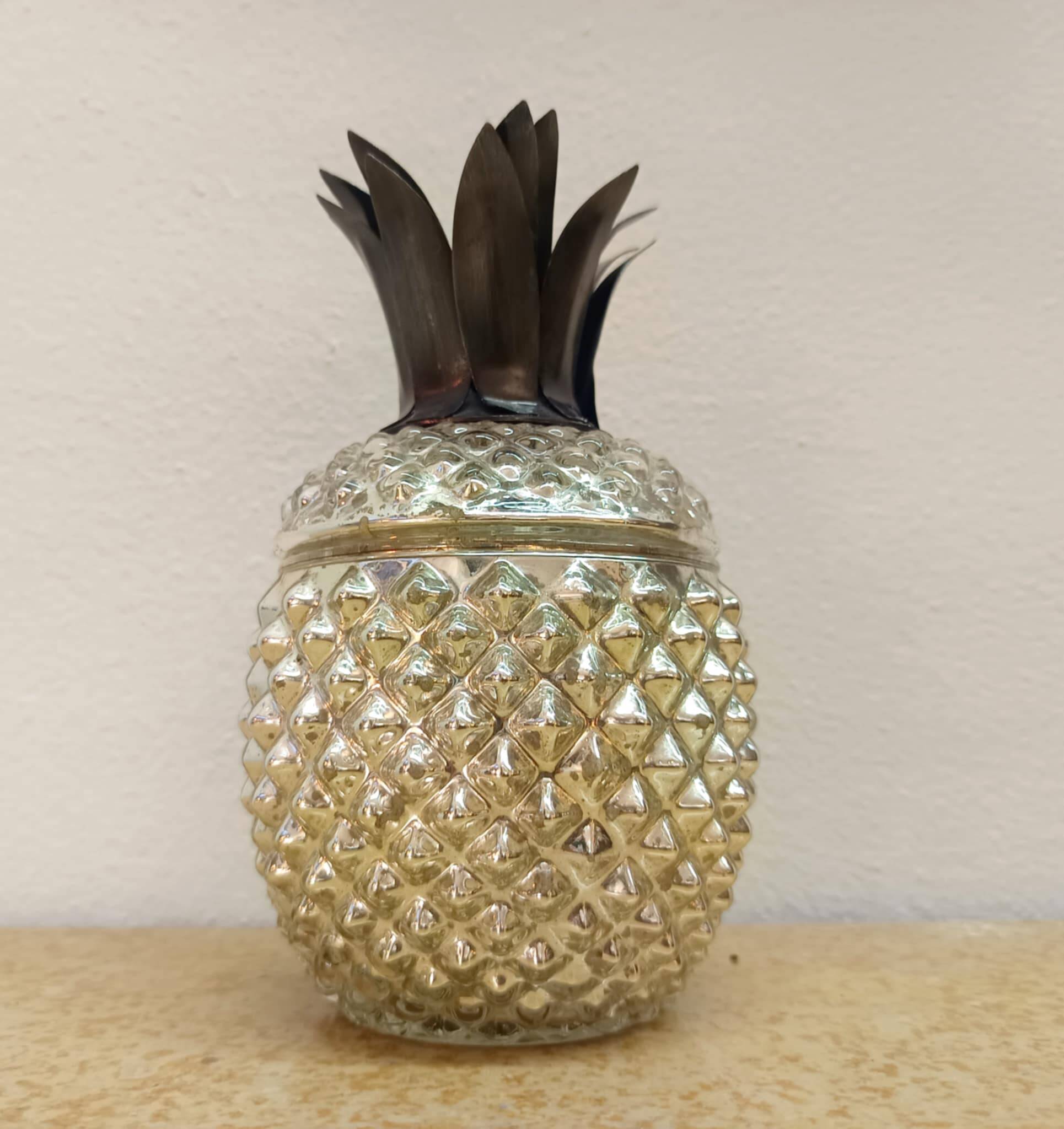 Vintage glass pineapple bonbonnière with eglomisé.