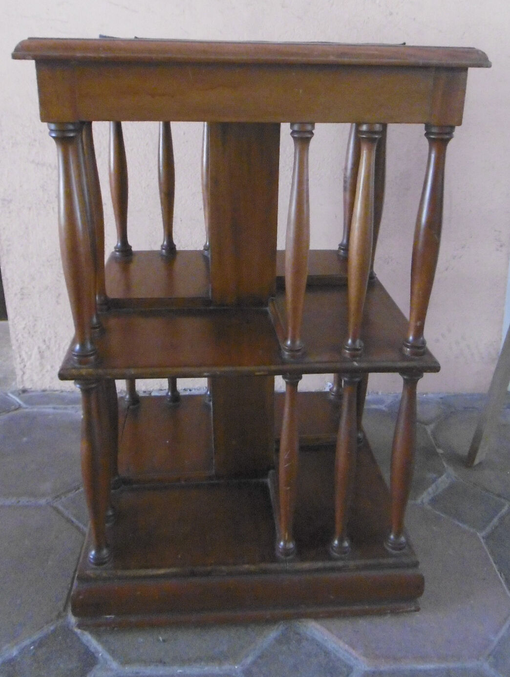 Mahogany rolling library with green leather top