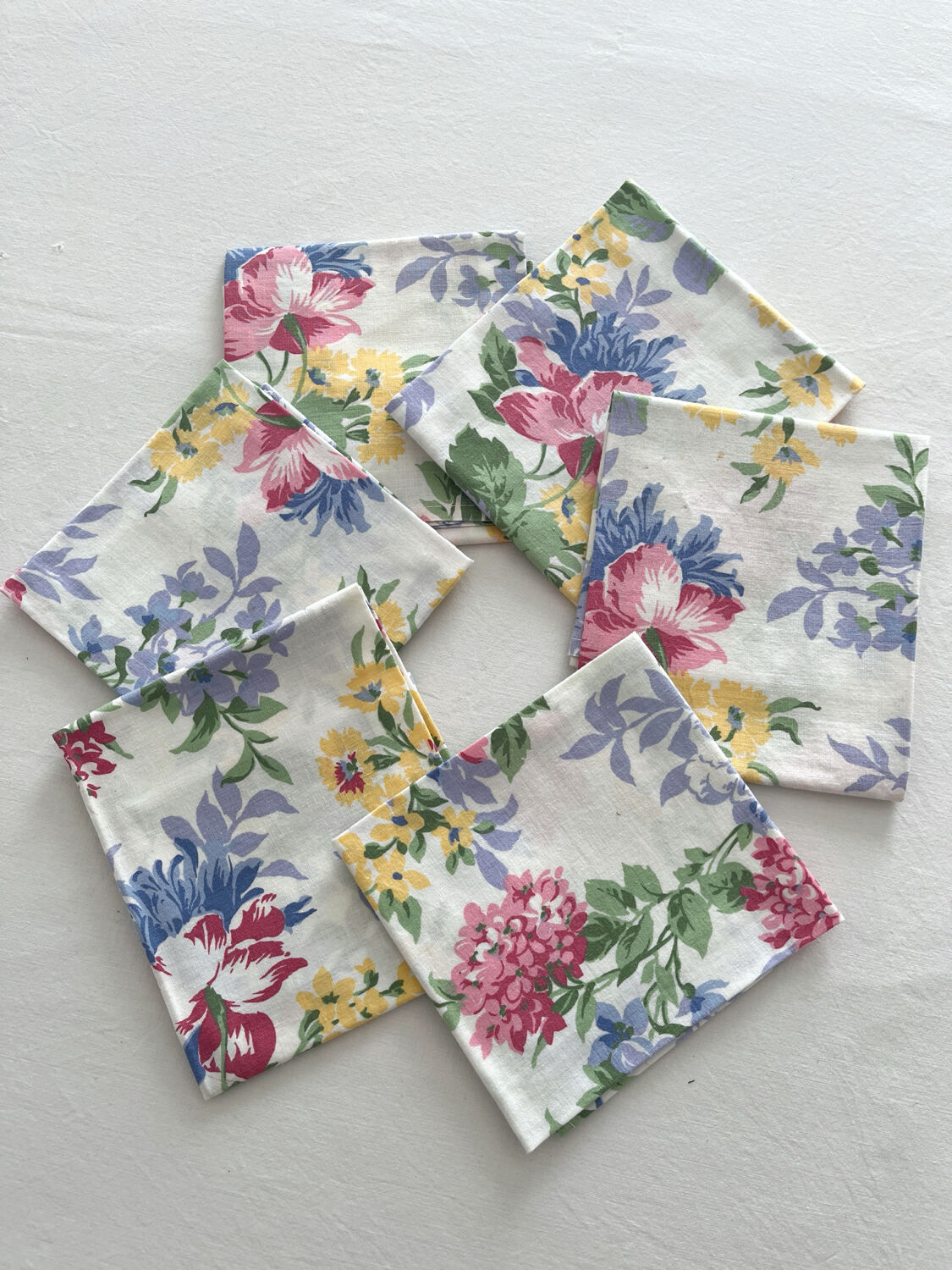 6 serviettes de table à fleurs en coton vintage
