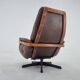Midcentury Swivel Leather/Wood Armchair Göte Möbler Nässjö, Sweden, 1960s