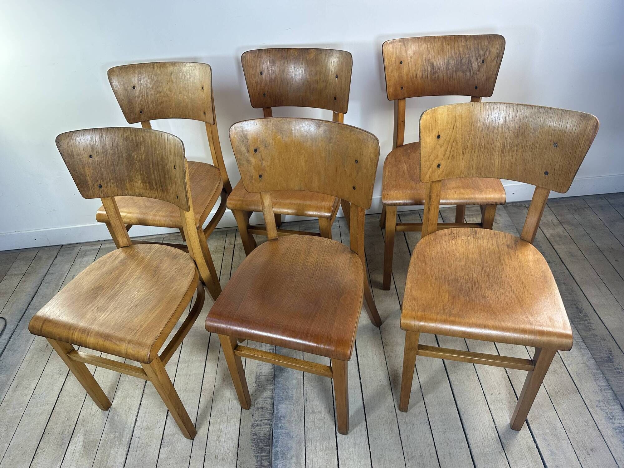 Lot de 6 chaises Bistrot Thonet vintage en bois 1960'S