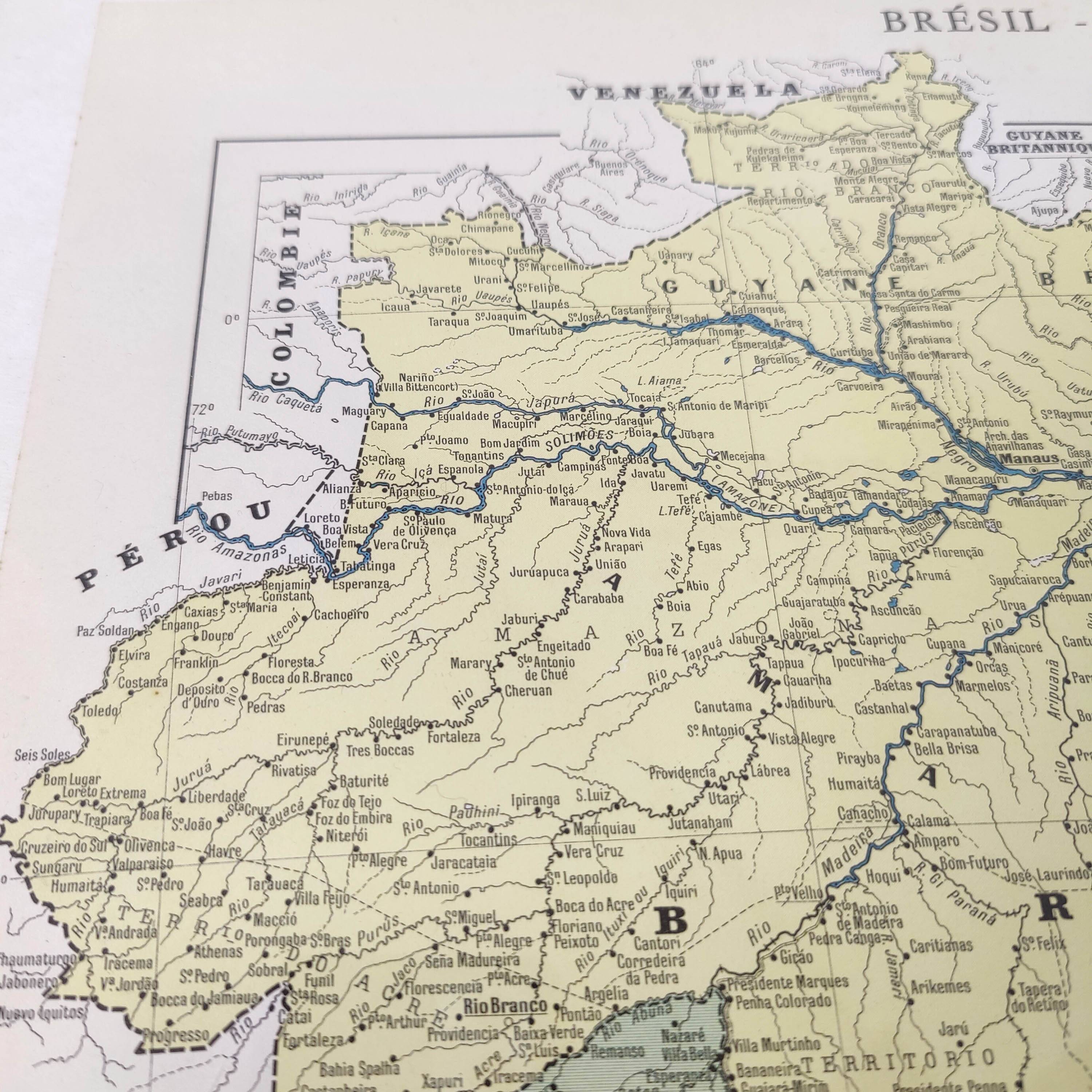 Old map of South America Brazil Bolivia Paraguay 43x43cm from 1950