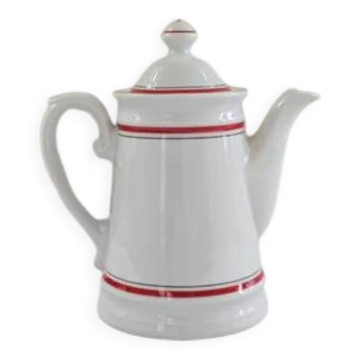 White porcelain coffee pot by Winterling with red lines.
