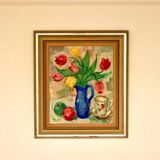 Original mid-century Swedish oil on panel – “Tea” by Karl Enoch Ohlsson – vintage & framed – 56 × 64 cm