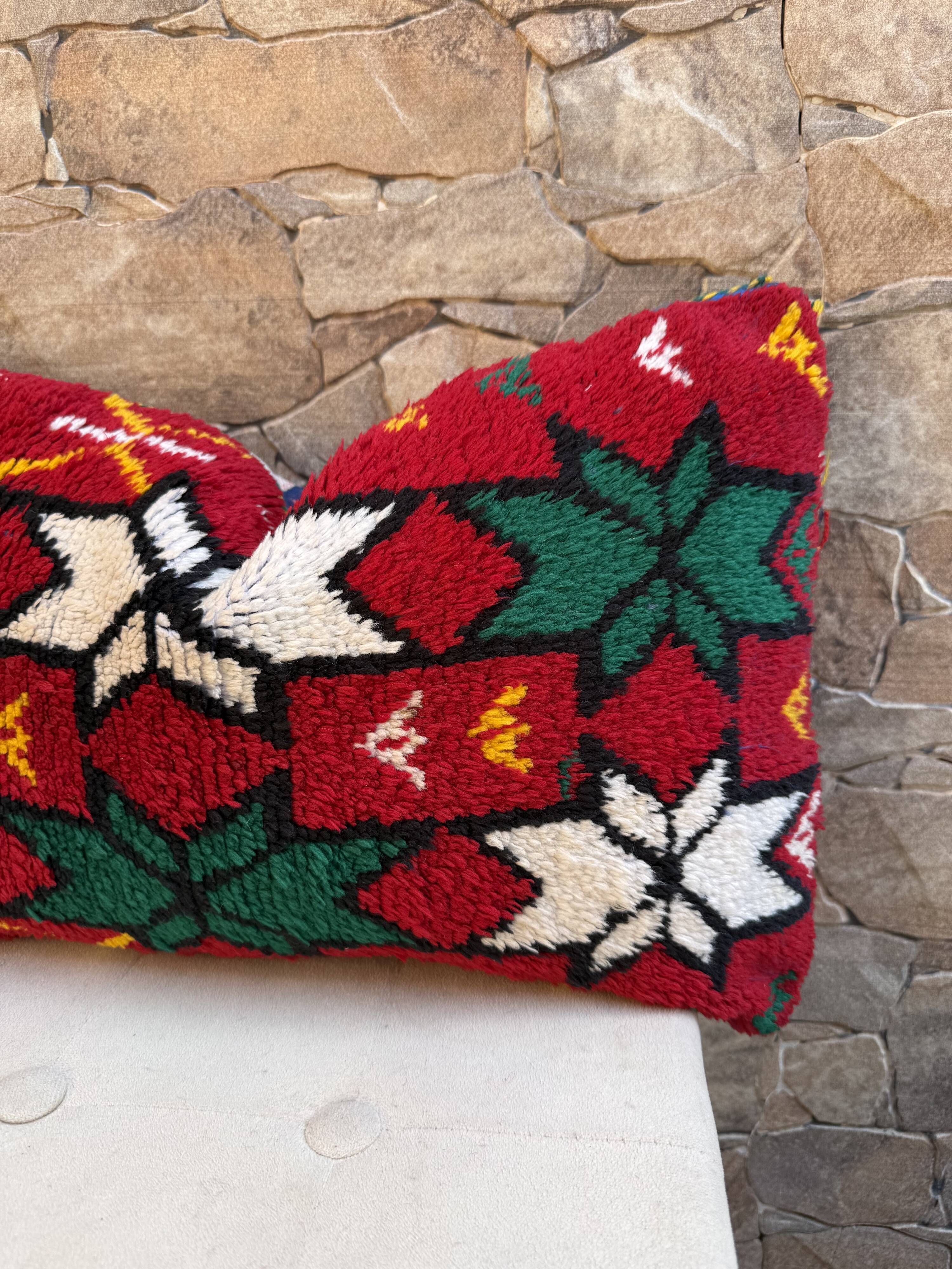 Vintage Berber cushion cover, Moroccan wool cushion.
