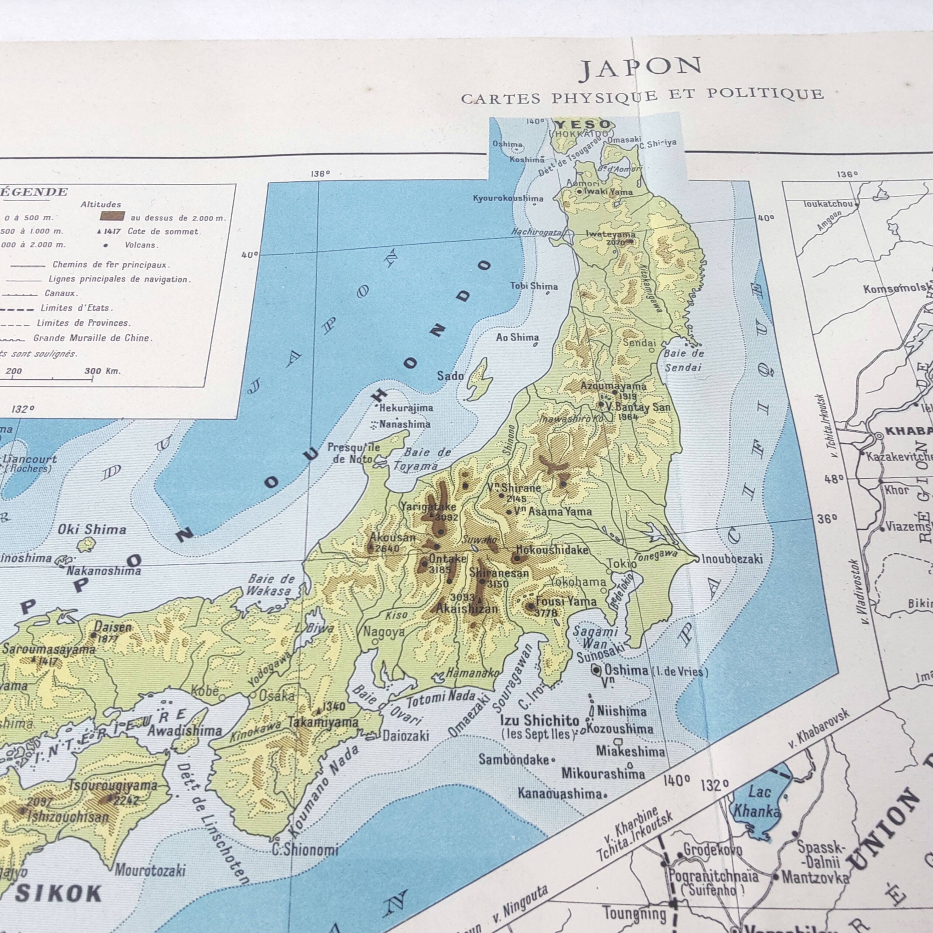 Vintage map Japan Korea 43x43cm from 1950