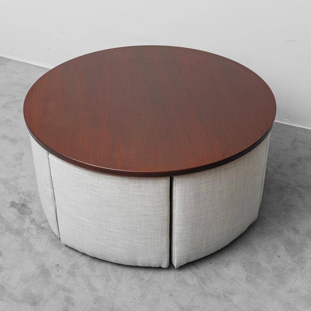 Vintage round dining set with 6 chairs, 1970s modernist