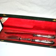 Silver-plated metal knife and fork service cutlery with medallion Fr. SPRENGER STRASBOURG 1900