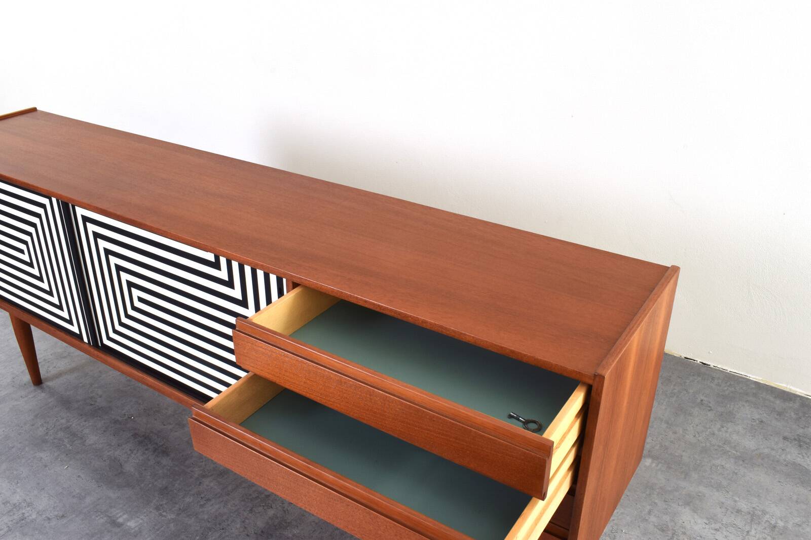 Mid-Century Op-Art Hand-Painted Danish Teak Sideboard, 1960s