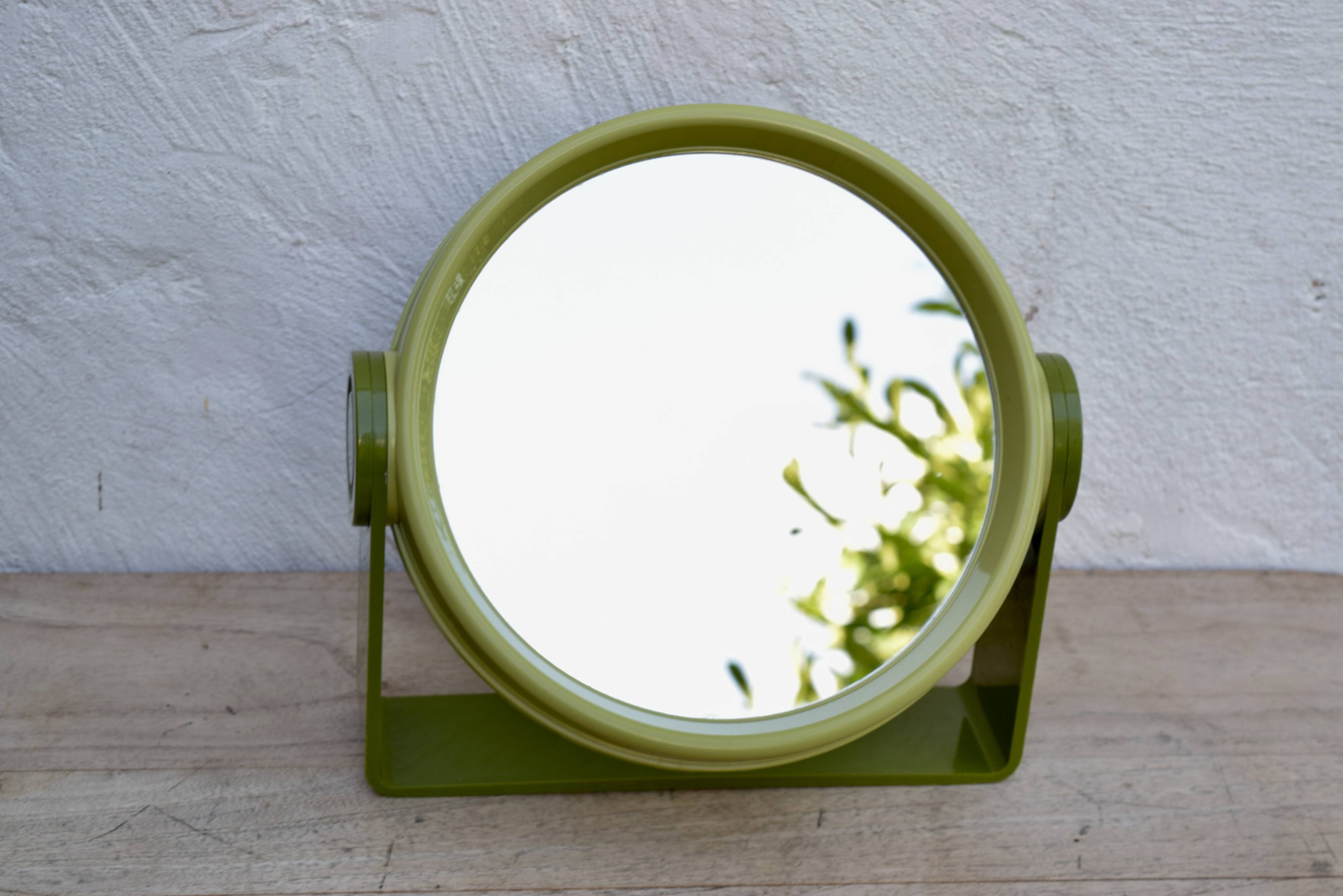 Swivel green plastic makeup mirror - Space Age Design - 1970s
