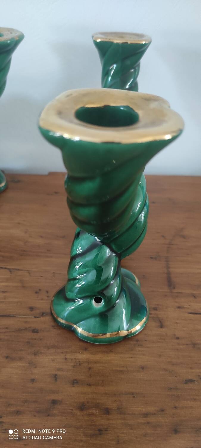 Two art deco ceramic candlesticks