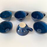 Set of 6 cups or cider bowls in glazed blue stoneware