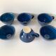 Set of 6 cups or cider bowls in glazed blue stoneware