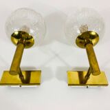 Pair of wall lamps in brass and glass Hillebrand, Germany 1960