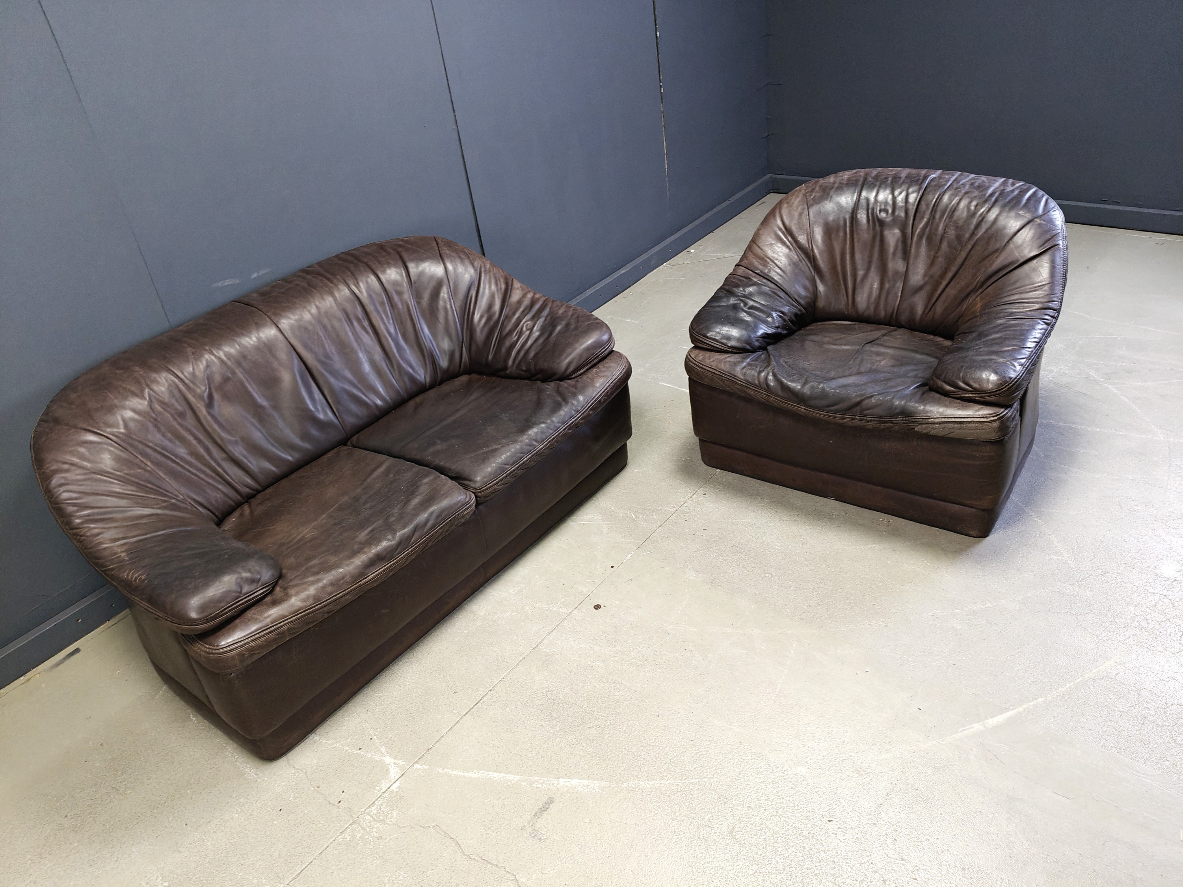 Vintage leather sofa set, 1970s
