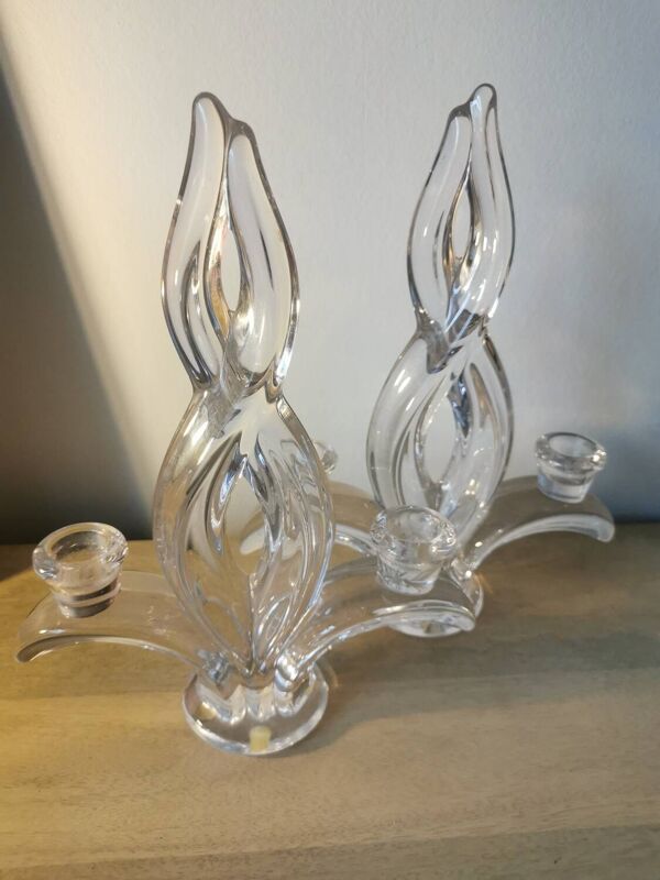 Paire de 2 bougeoirs en cristal de Vannes