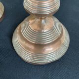 Antique, pair of candle holders, copper, brass, candle, goldsmith hallmark, old, large, massive, France