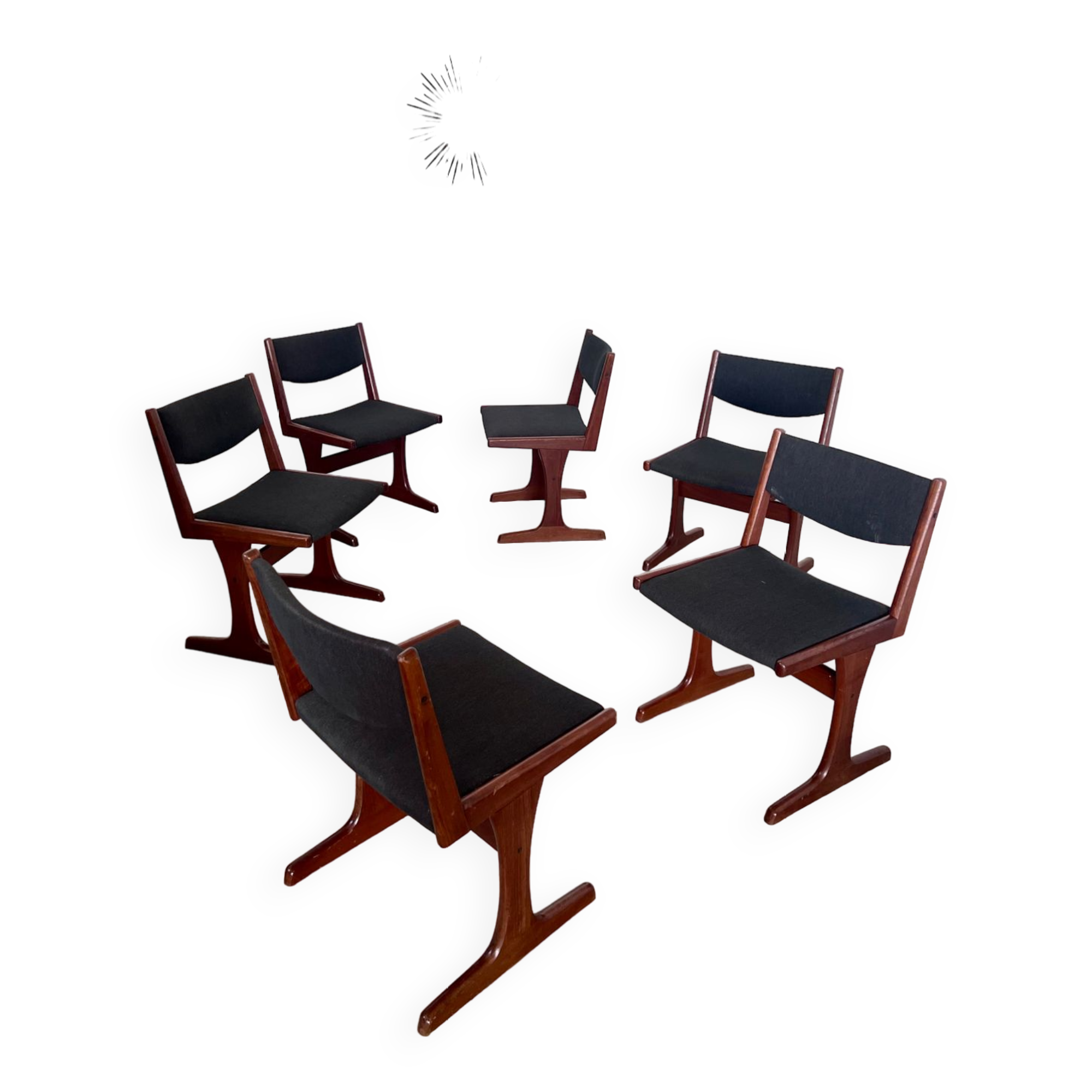 Set of 6 old Scandinavian chairs from the 60s, vintage teak