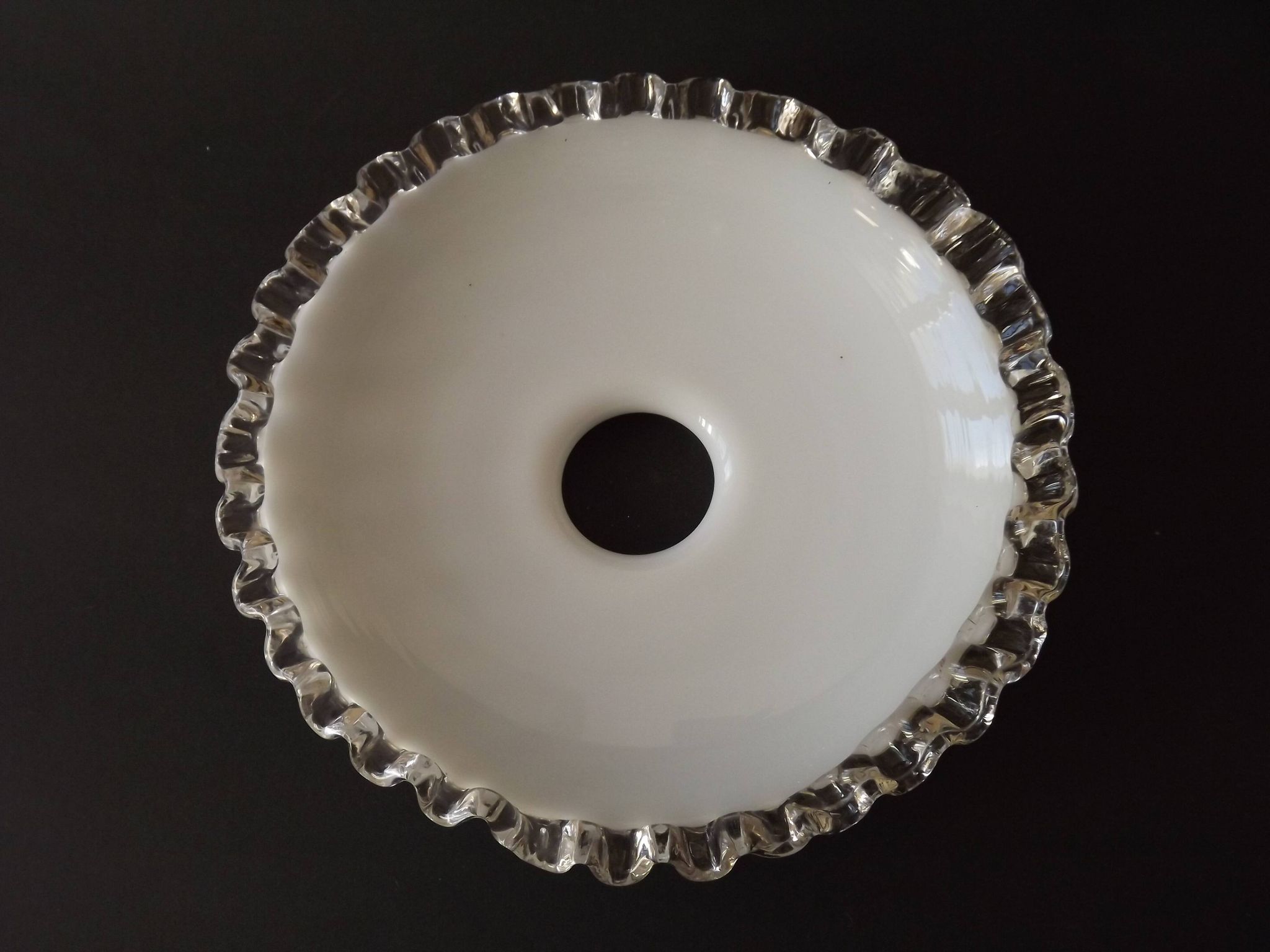 Vintage French Opaline Glass Pendant Light Shade - Frilled Clear Glass Edge
