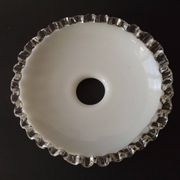 Vintage French Opaline Glass Pendant Light Shade - Frilled Clear Glass Edge