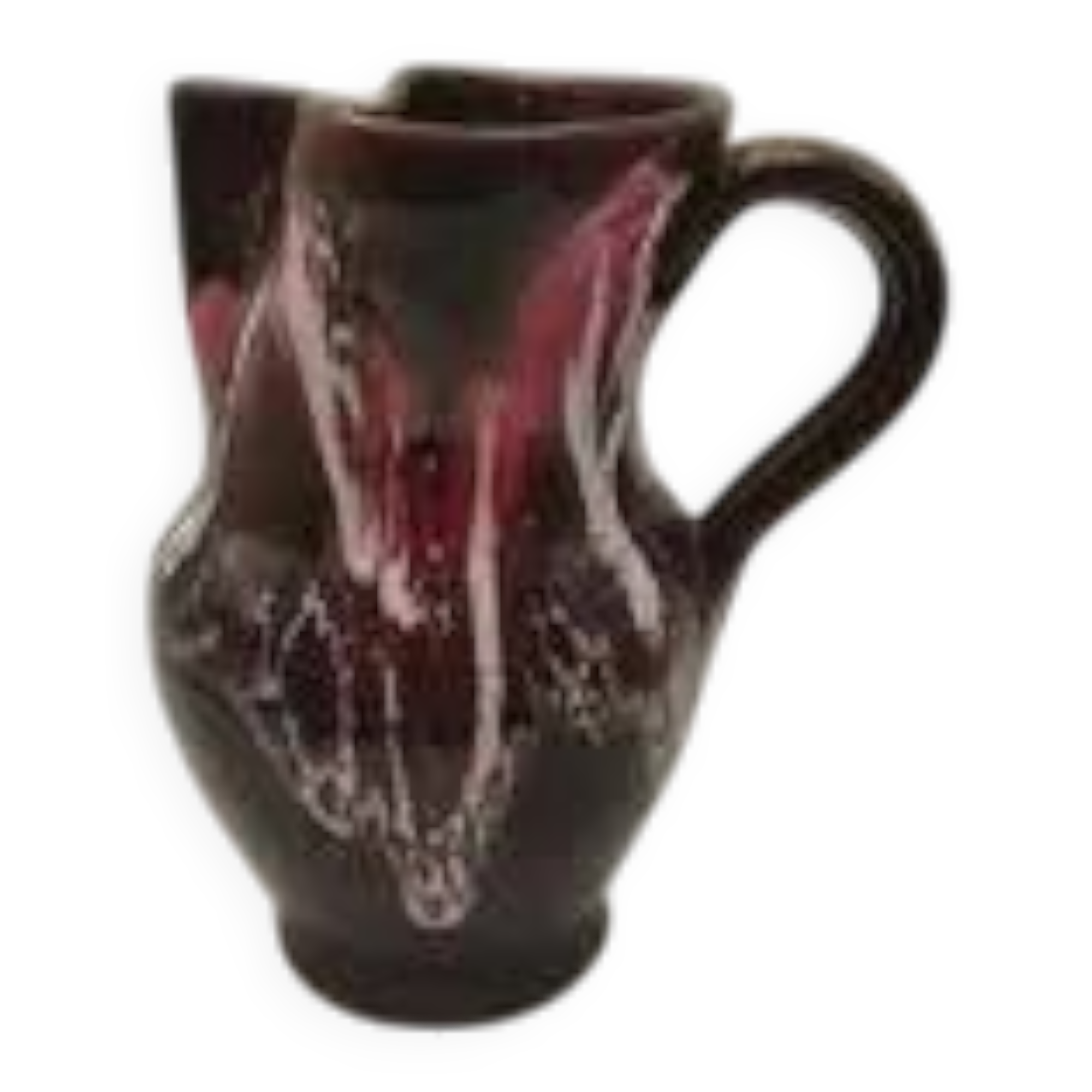 Pichet Vallauris vintage glazed ceramic with red drip design from the 1960s.