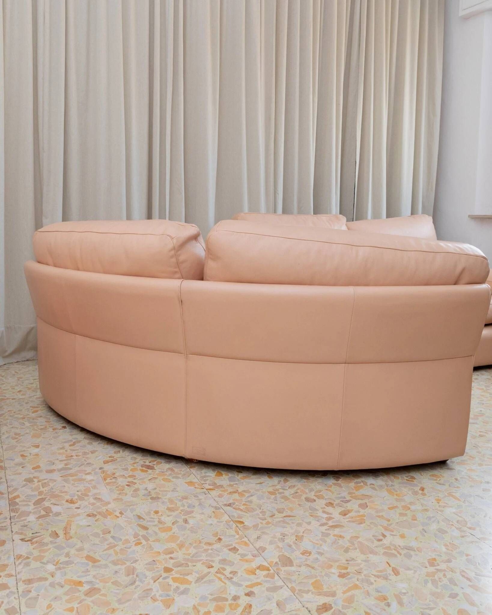 Vintage blush leather modular sofa Petronio by Tito Agnoli for Poltrona Frau, 1970s mid-century design