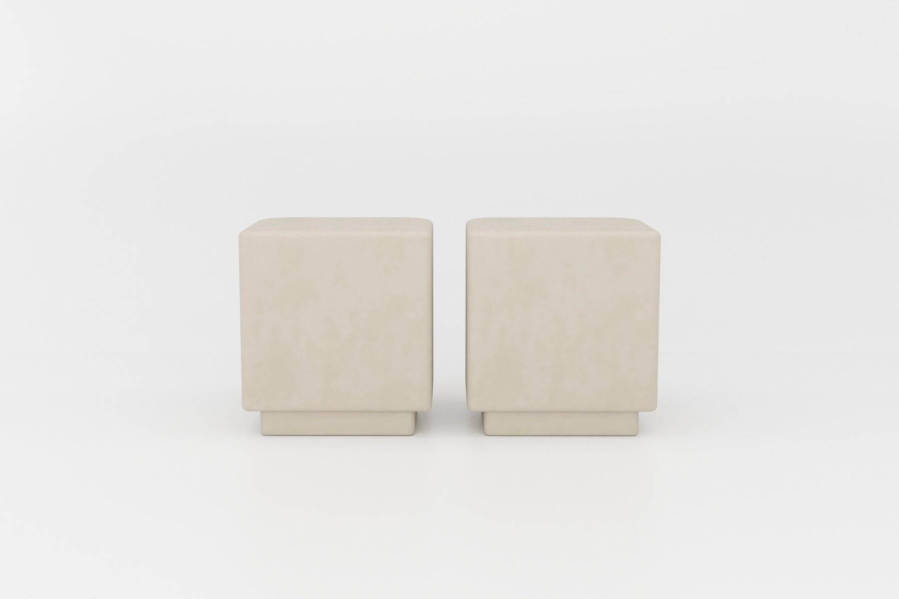 Handmade Textured Plaster Nightstands with Walnut Interior, set of 2