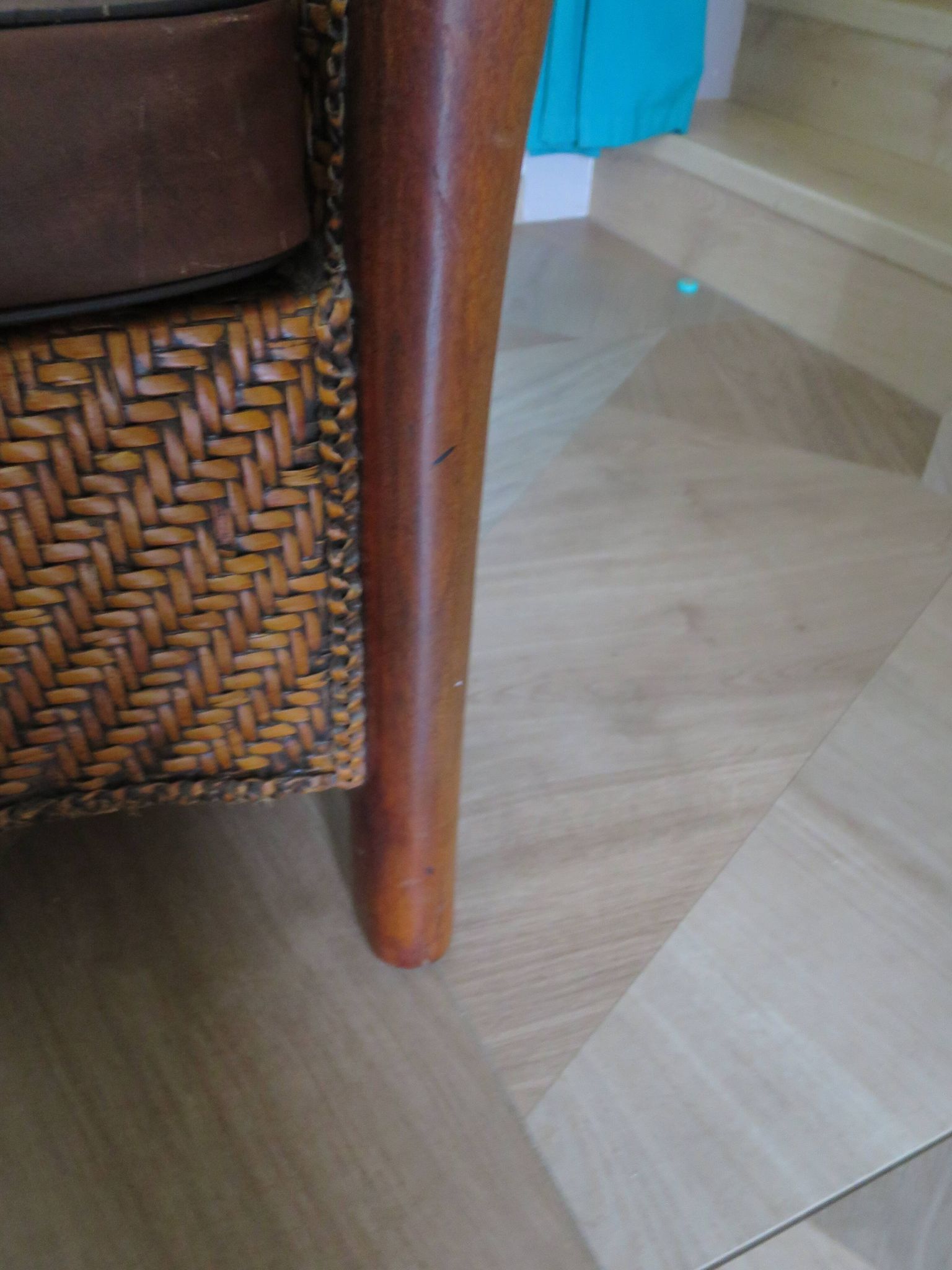 Woven rattan armchair and exotic wood in colonial style, 1980s.