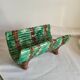 Dish and Asparagus Drainer in Green Barbotine Earthenware