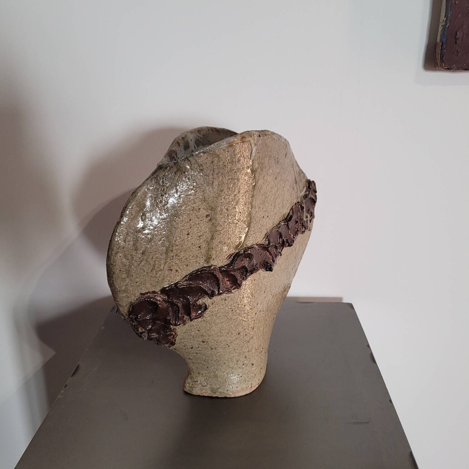 Old large brutalist stoneware ceramic vase odile pichon 60s