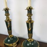 Vintage dutch brass and green table lamps from kullmann, 1970s, set of 2 table lamps. baroque