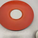 Round red wall light in metal and opaline glass in the Stilnovo style, 20 cm, Italy, 1960s