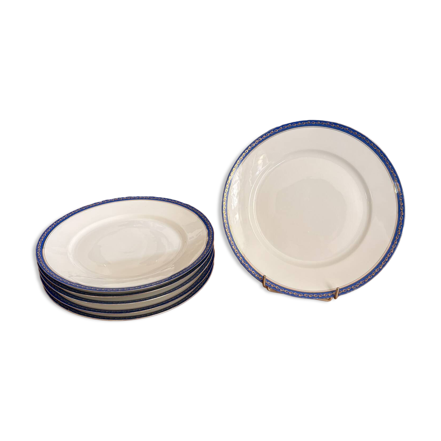 Lot 6 Plate Porcelain Limoges Blue Gold Betoule Legrand 1/2