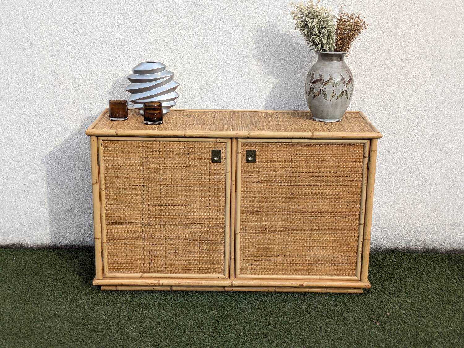 Low buffet / sideboard Dal Vera bamboo rattan vintage 1970s