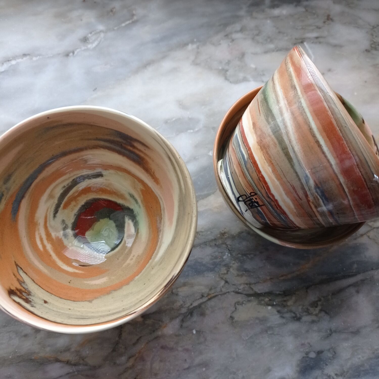 Fine earthenware bowls of mixed earth