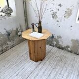 Hexagonal console table guéridon Regain pine 1970