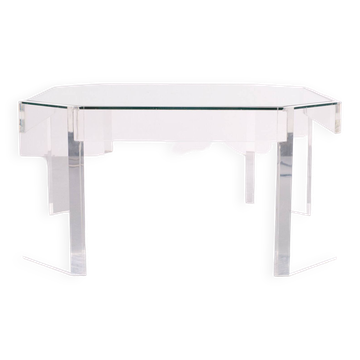 David Lange octagonal Lucite coffee table 1970s