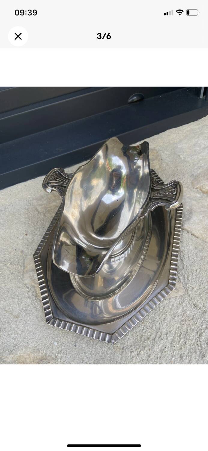 Magnificent Art Deco Silver Metal Sauce Boat by Georges Weinthal