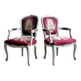 Pair of Louis XV style cabriolets upholstered in needlepoint