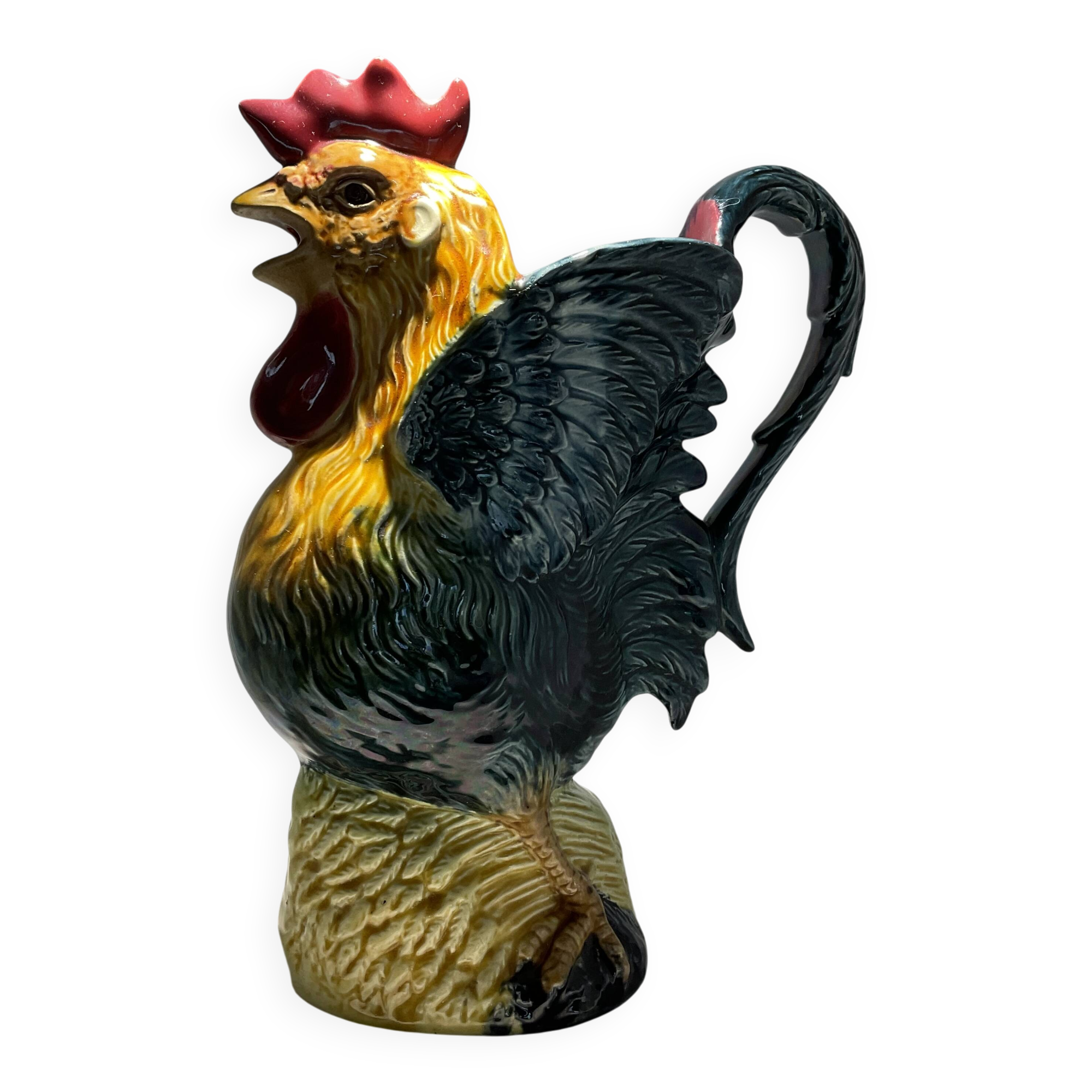 Rooster pitcher. Barbotine. Orchies