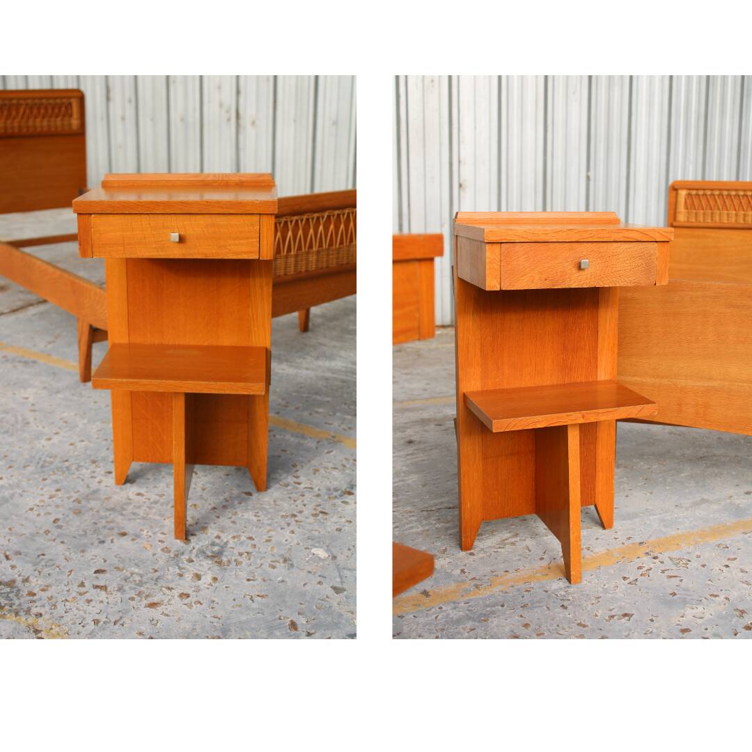 Pair of twin beds and bedside tables 1950
