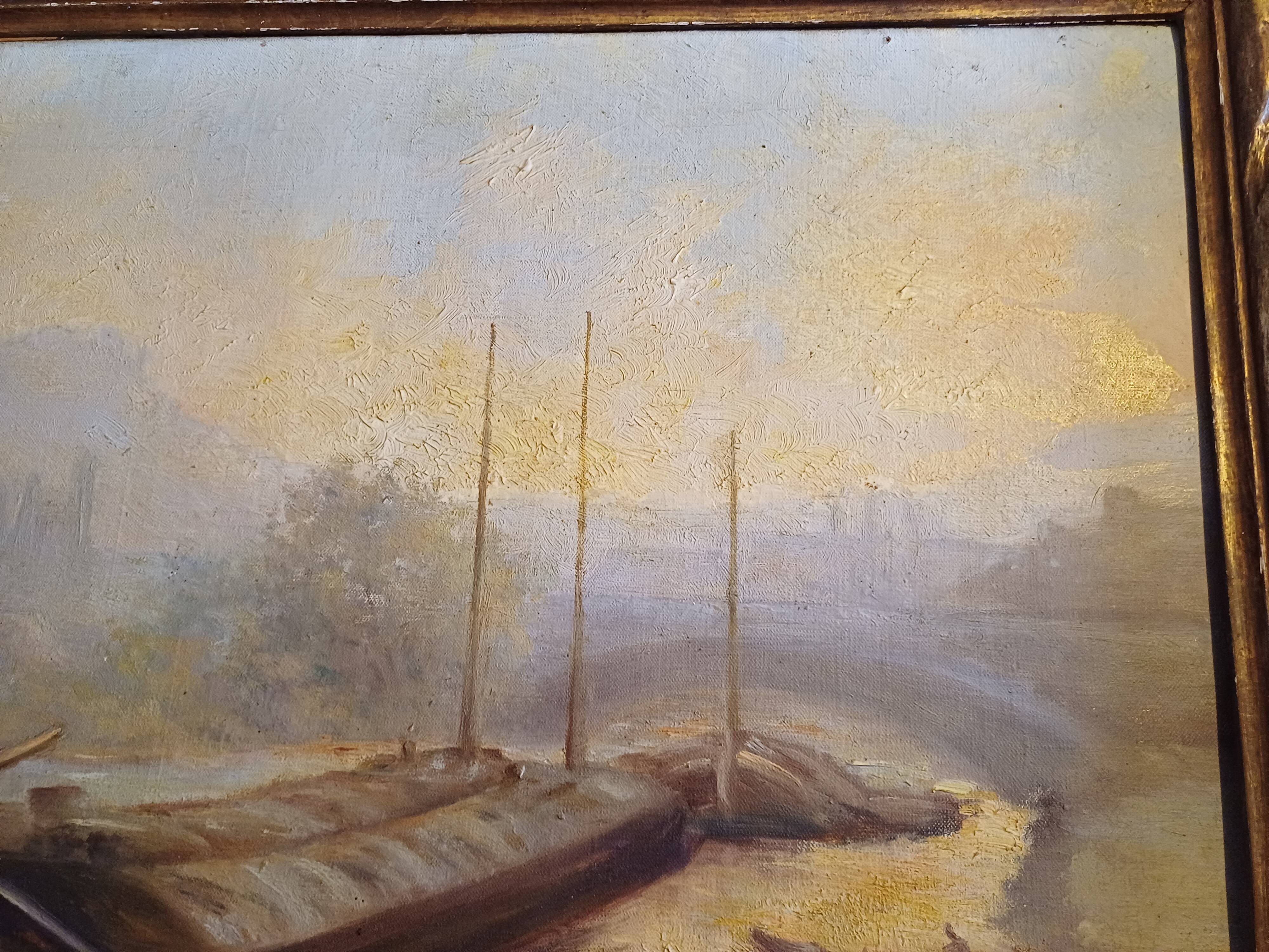Oil on Canvas 19th Yvonac Annurey R "Barge"