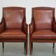 Majestic, luxurious set of 4 cognac-colored cowhide leather Art Deco design armchairs