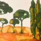 Tableau signé paysage « Lever de soleil provençal dans la pinède »
