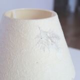 Red wooden lamp, herbarium-style lampshade, 70s
